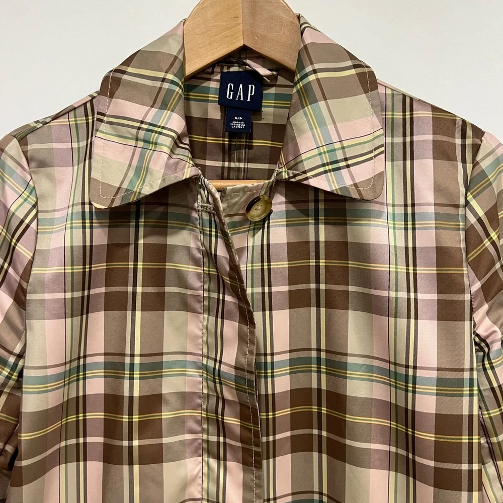 GAP Women's Trench Coat - Brown and Pink Plaid - Picture 2 of 16